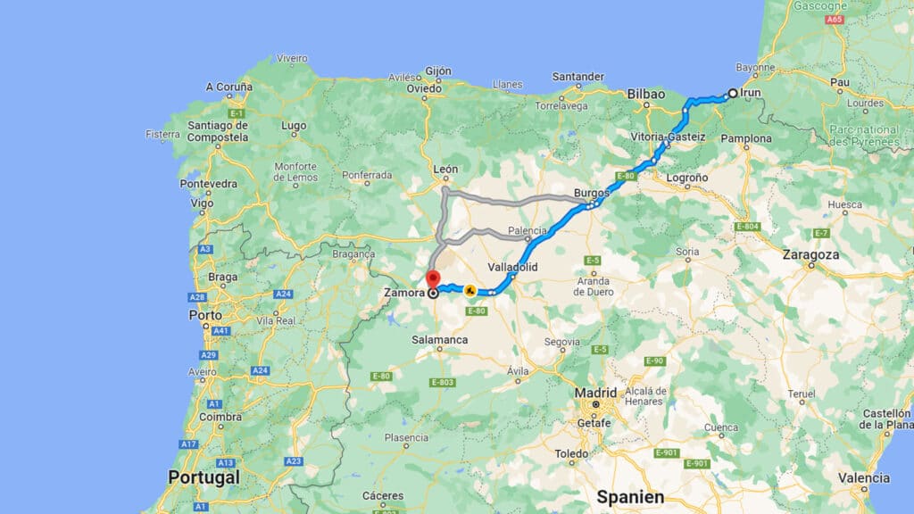 Karta över vår väg till Zamora