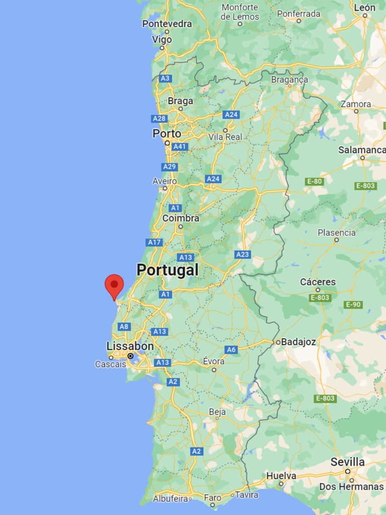 Karta med Peniche i Portugal