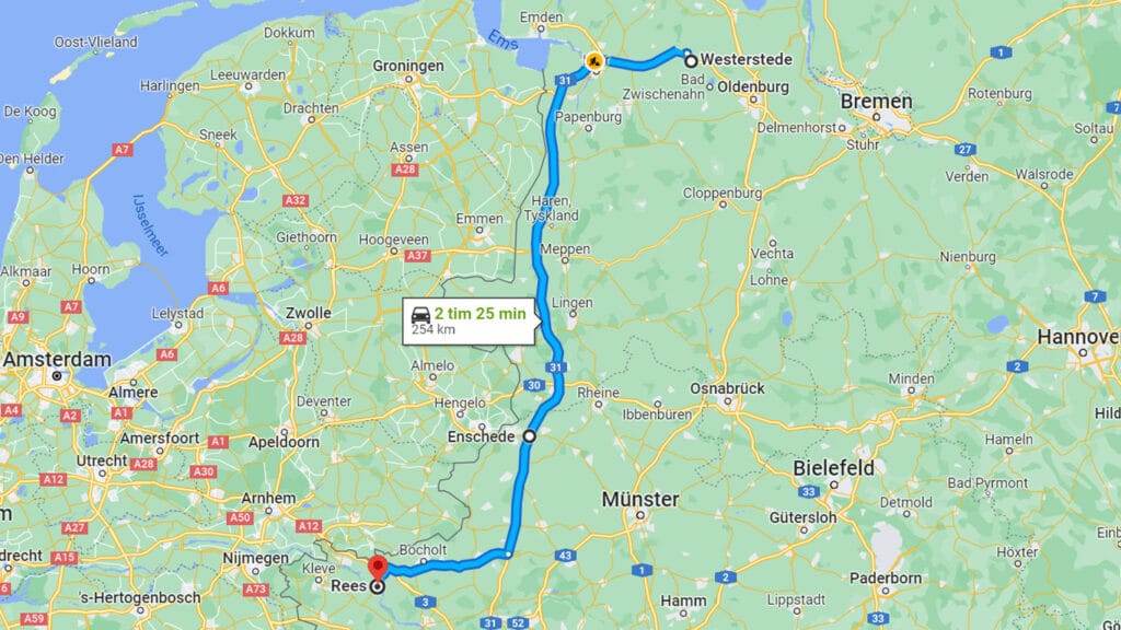Karta resväg Westerstede- Rees