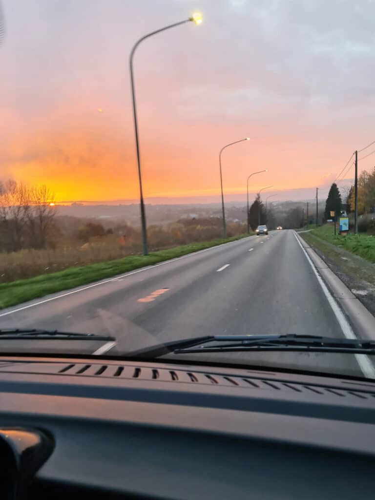 Solnedgång i Belgien